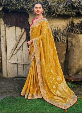 Silk Embroidered Mustard Designer Saree