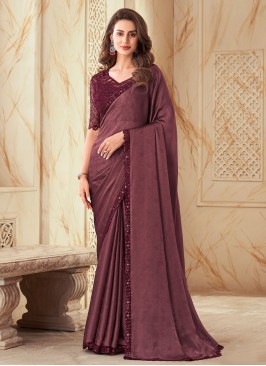 Silk Embroidered Saree in Purple