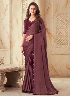 Silk Embroidered Saree in Purple