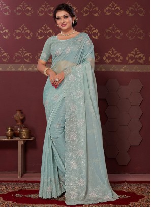 Silk Embroidered Sea Green Saree