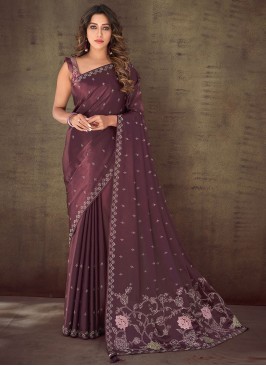 Silk Embroidered Wine Saree