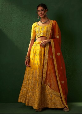 Silk Embroidered Yellow Lehenga Choli