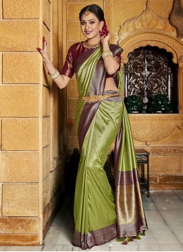Silk Fancy Contemporary Saree in Green