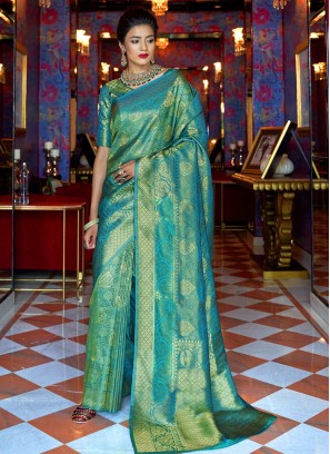 Silk Fancy Designer Traditional Saree in Sea Green