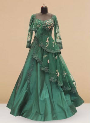 Silk Function Wear Designer Gown In Green Color
