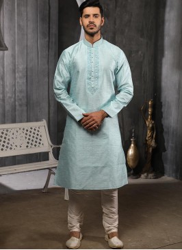 Silk Function Wear Sky Blue Color Kurta Pajama
