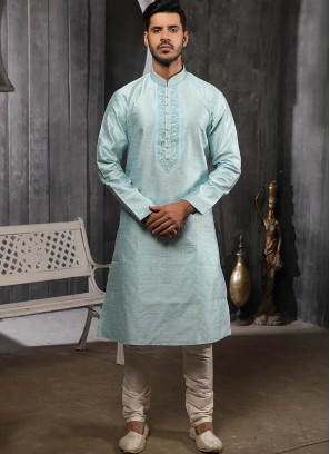 Silk Function Wear Sky Blue Color Kurta Pajama