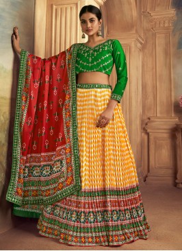 Silk Green and Yellow Trendy Lehenga Choli