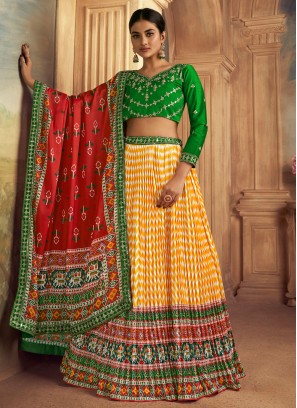 Silk Green and Yellow Trendy Lehenga Choli