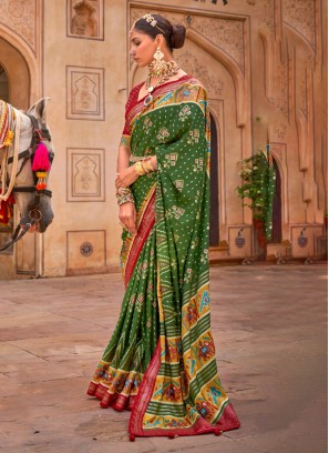 Silk Green Patola Print Trendy Saree