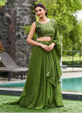 Silk Green Plain Lehenga Choli