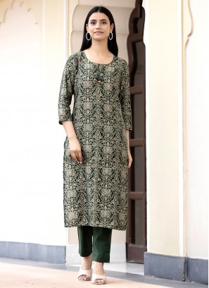Silk Green Printed Salwar Suit