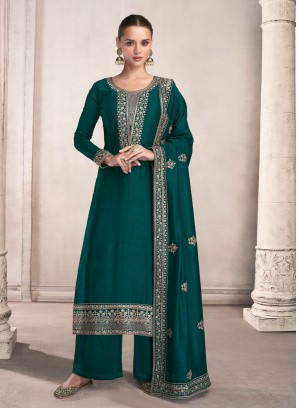 Silk Green Straight Salwar Kameez