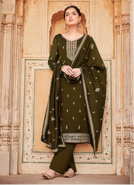 Silk Green Thread Designer Salwar Kameez