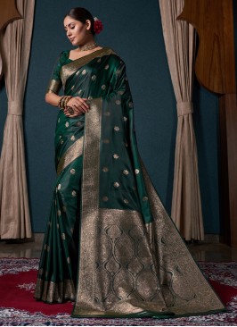 Silk Green Woven Contemporary Saree
