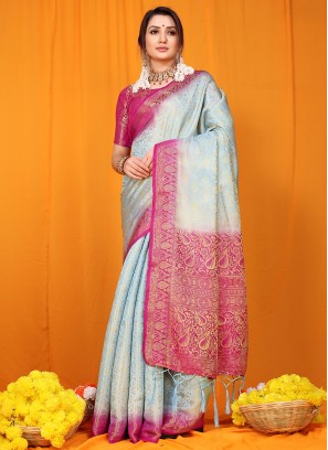 Silk Grey Color Function Wear Saree