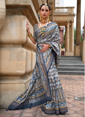 Silk Grey Weaving Contemporary Saree
