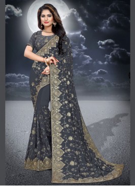 Silk Grey Zari Classic Designer Saree