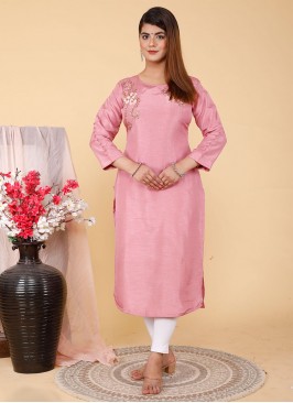 Silk Handwork Designer Kurti in Pink