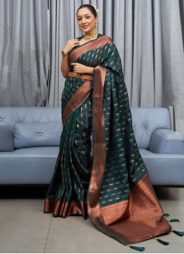 Silk Jacquard Work Green Classic Saree