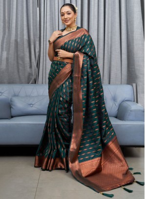 Silk Jacquard Work Green Classic Saree