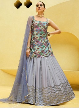 Silk Lavender Embroidered Long Choli Lehenga