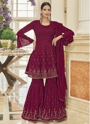Silk Magenta Sharara Set