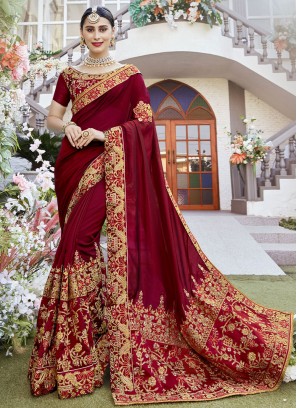 Silk Maroon Designer Saree