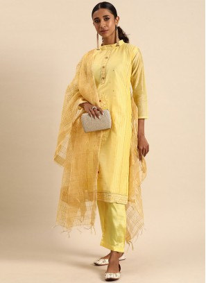 Silk Mirror Straight Salwar Suit in Yellow