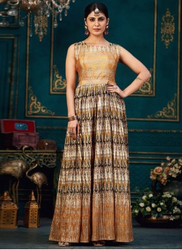 Silk Multi Colour Digital Print Gown 