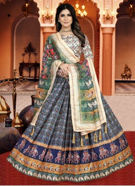 Silk Navy Blue Digital Print Trendy Lehenga Choli