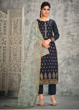 Silk Navy Blue Salwar Kameez