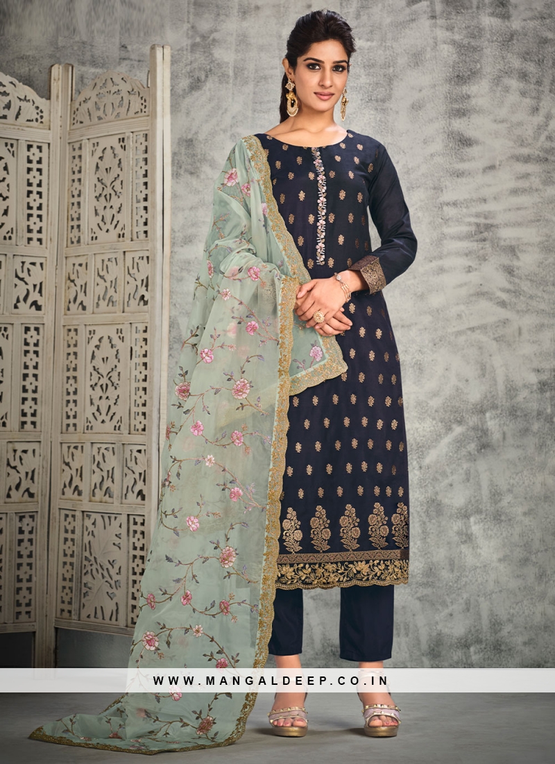 Blue Cotton Churidar Salwar Suit 105157