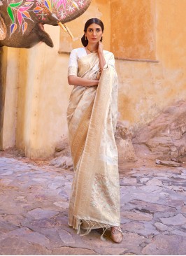 Silk Off White Traditional Designer Saree