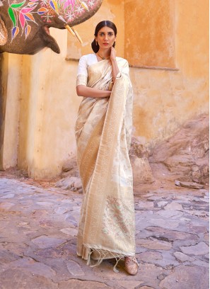 Silk Off White Traditional Designer Saree