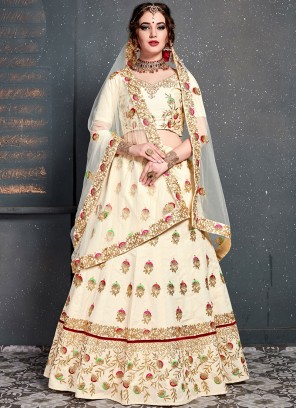 Silk Off White Zari Designer Lehenga Choli