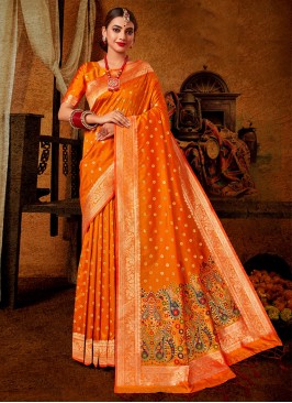 Silk Orange Woven Saree