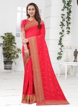 Silk Patch Border Designer Saree in Pink