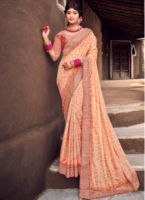 Silk Patola Print Classic Saree in Peach