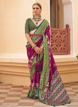 Silk Patola Print Purple Classic Saree