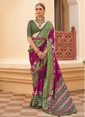 Silk Patola Print Purple Classic Saree