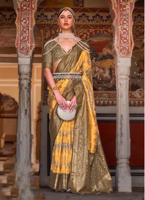 Silk Patola Print Yellow Casual Saree