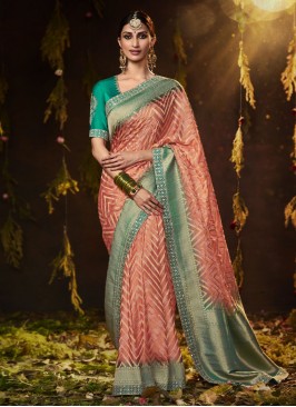 Silk Peach Bandhej Classic Saree