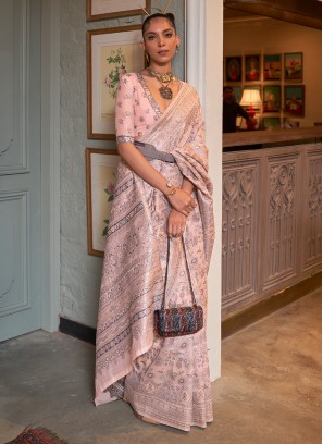 Silk Peach Zari Classic Saree