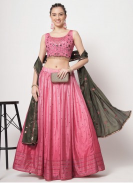 Silk Pink A Line Lehenga Choli