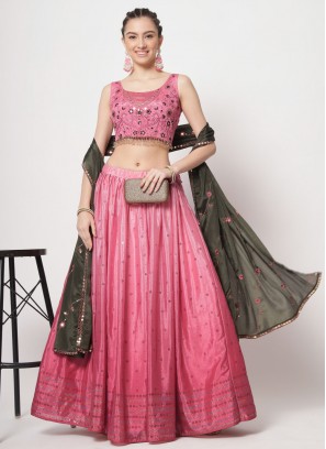 Silk Pink A Line Lehenga Choli