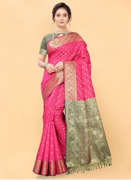 Silk Pink Zari Trendy Saree