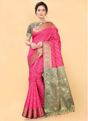 Silk Pink Zari Trendy Saree