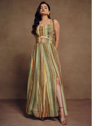 Silk Printed Green Party Wear Kurti