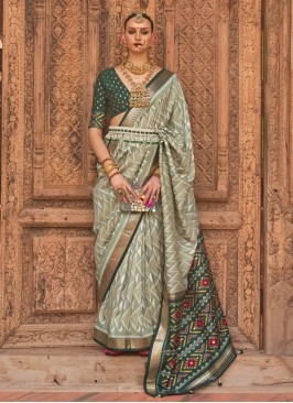 Silk Printed Green Saree